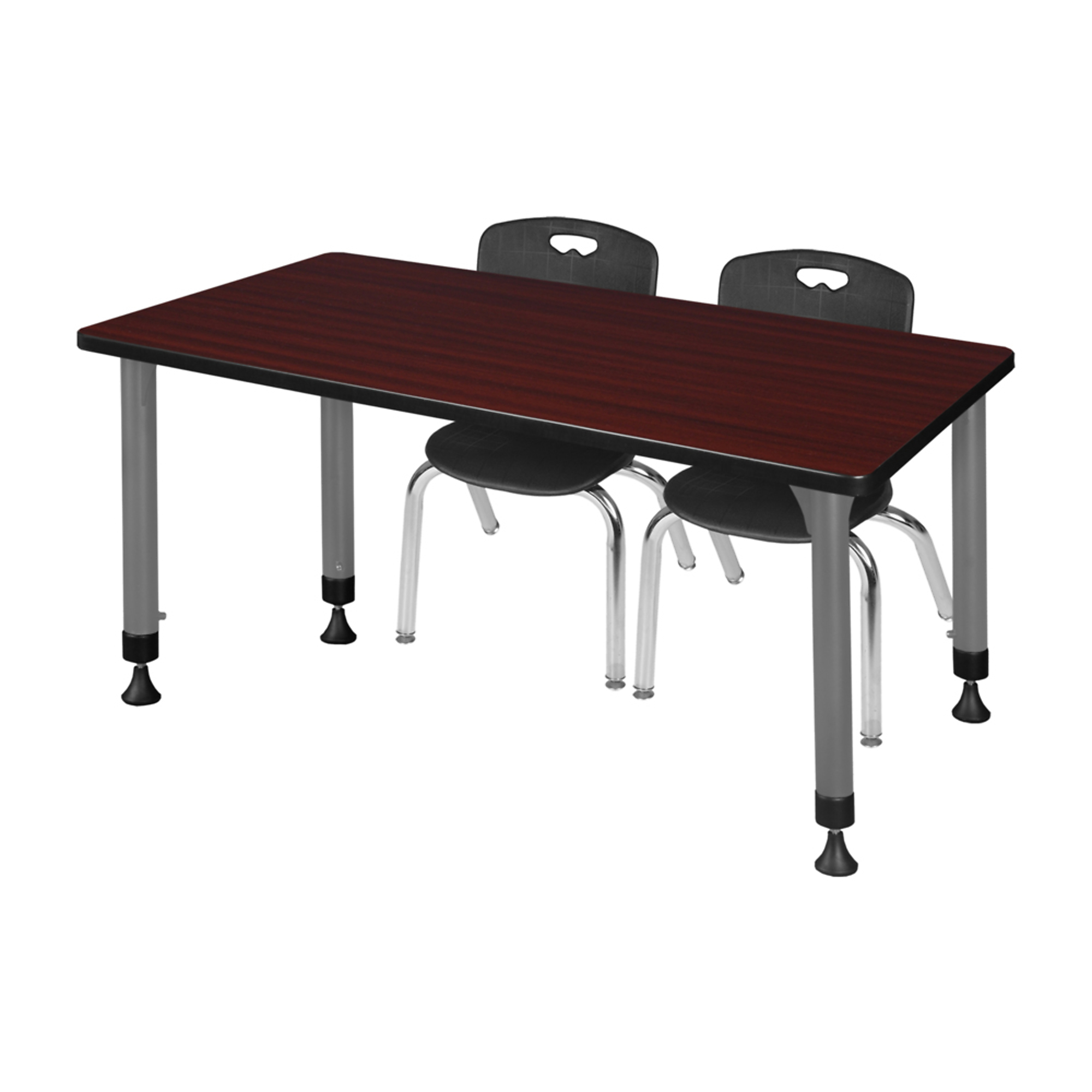 Regency Kee Adjustable Classroom Table with 2 Andy Stack Chairs — 66in. x 24in., Mahogany, 12in. Seat, Model# MT6624MHAPGY45BK